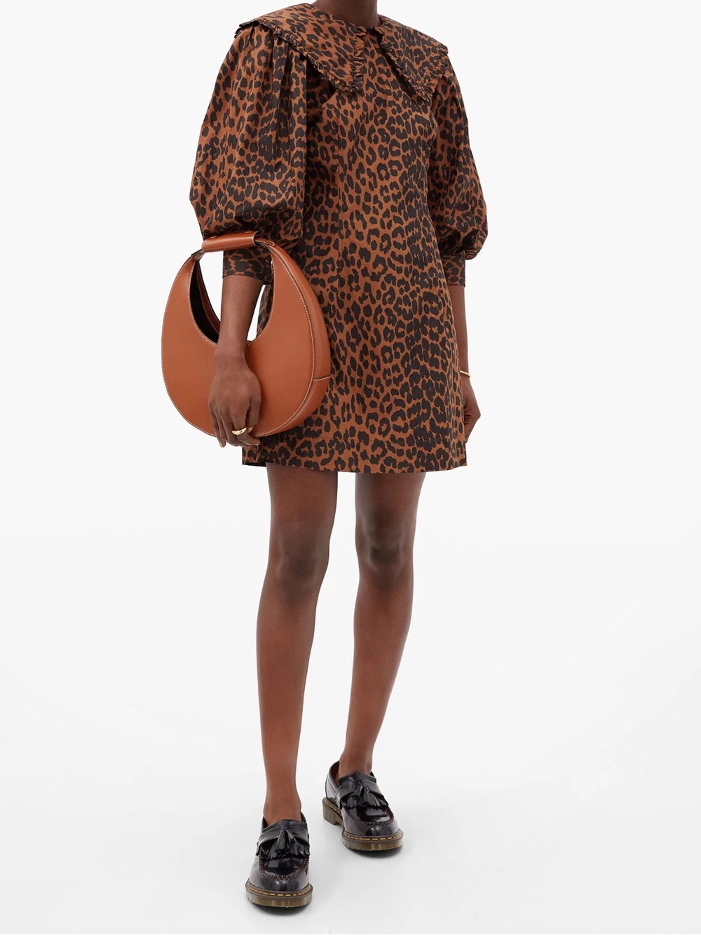 Ganni Brown and Black Leopard-Print Mini Dress